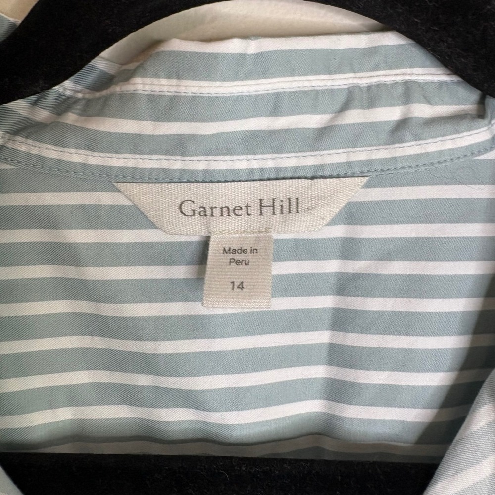 Garnet Hill Womens 14 Organic Pima Cotton Striped cropped Button Down Sage Green - Picture 2 of 4